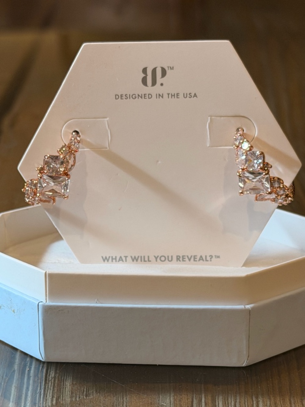 Bomb Party NWOT! Rose Gold Crystal Ear Climbers with Clear Pink Stones